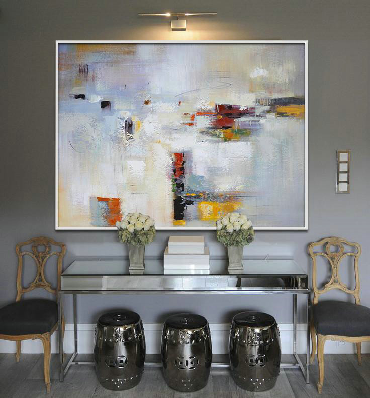 Large Modern Abstract Painting,Oversized Horizontal Contemporary Art,Large Contemporary Art Canvas Painting,White,Yellow,Red,Grey.etc